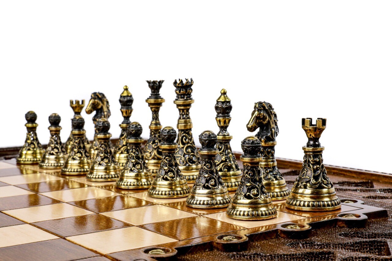Chess Board With Brass Chess Figures