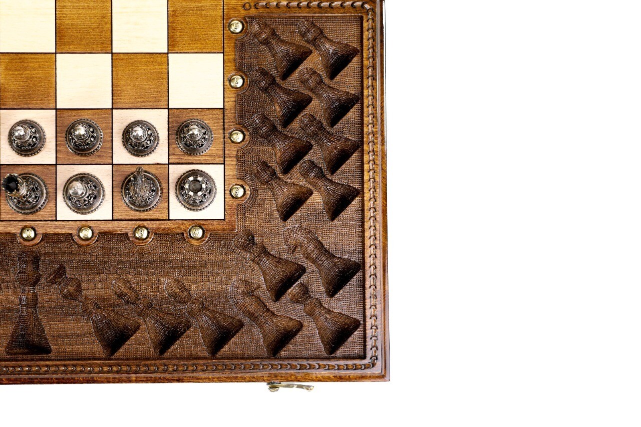 Chess Board With Brass Chess Figures