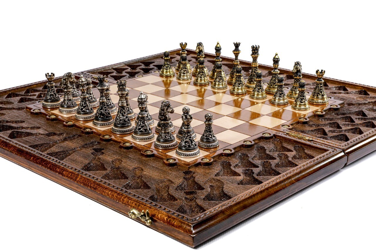 Chess Board With Brass Chess Figures
