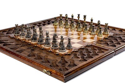 Chess Board With Brass Chess Figures