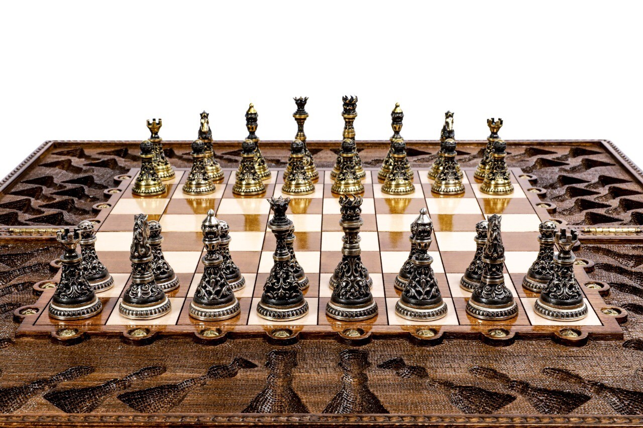 Chess Board With Brass Chess Figures