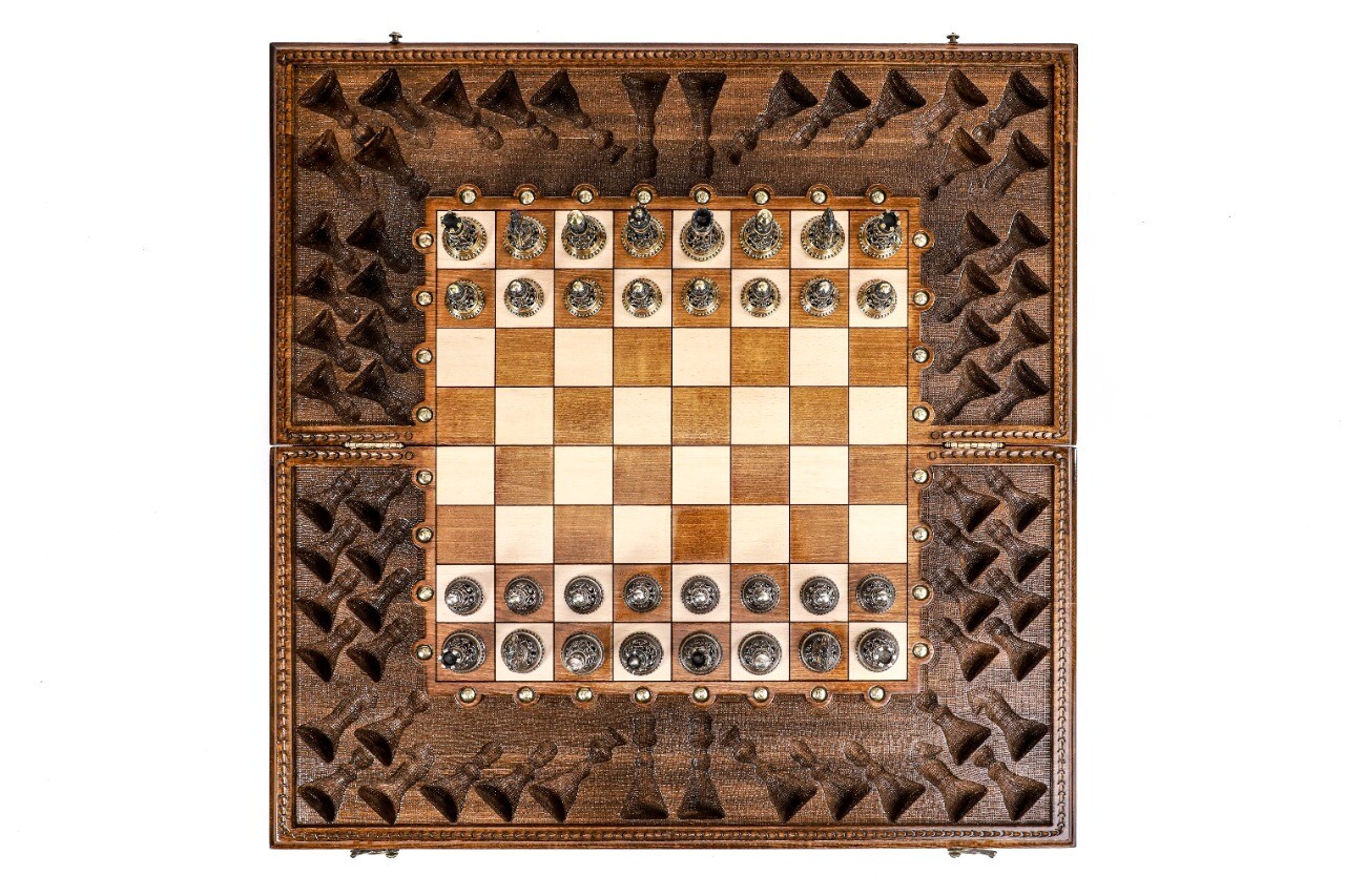 Chess Board With Brass Chess Figures