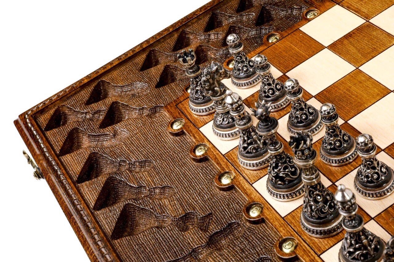 Chess Board With Brass Chess Figures