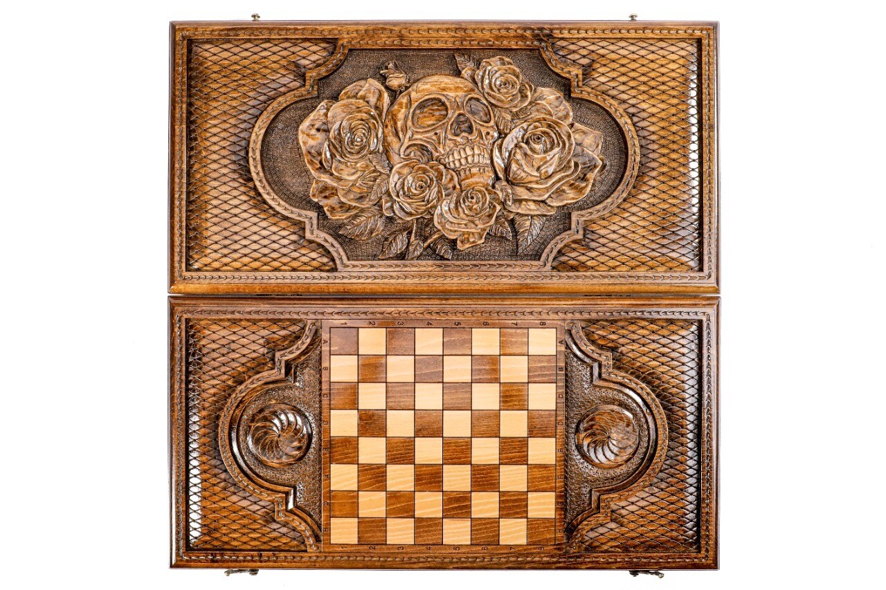 Backgammon Skull With Roses 24&quot;x12&quot;x2&quot;
