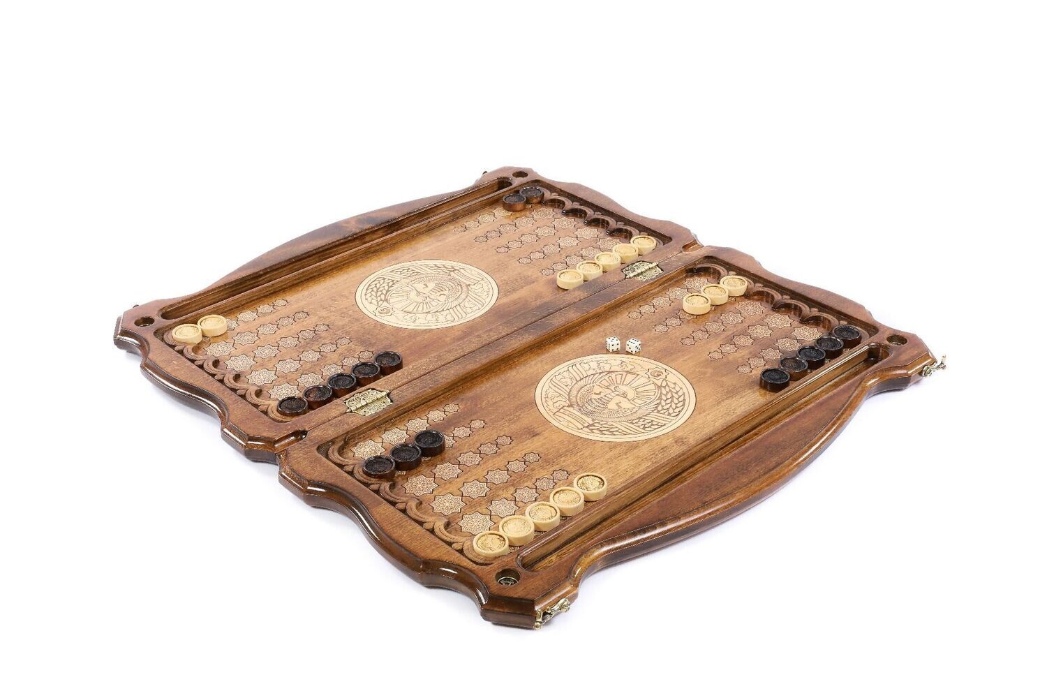 Coat of Arms of Uzbekistan backgammon with copyrighted contour outline two-sided