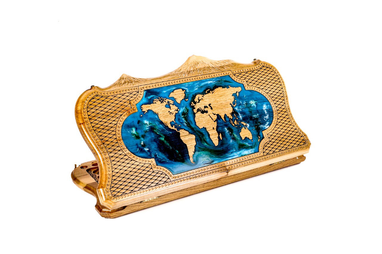 World map backgammon with copyrighted Mount Ararat outline 24&quot;x12&quot;x2&quot;