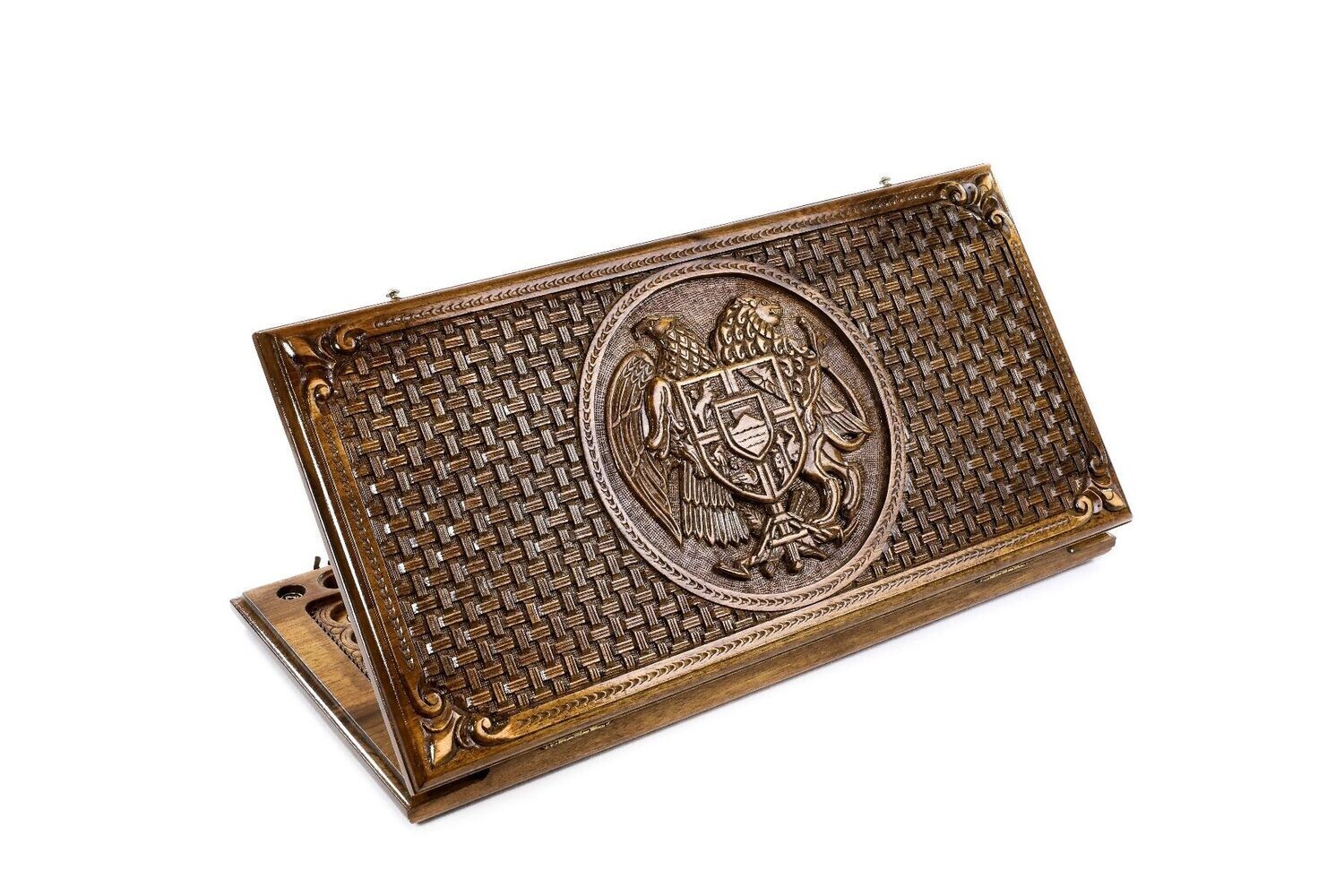Coat of Arms of Armenia classic backgammon with incrustation and braid motif