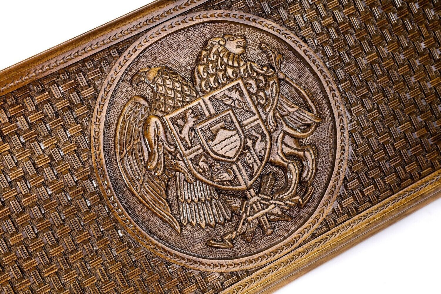 Coat of Arms of Armenia classic backgammon with incrustation and braid motif