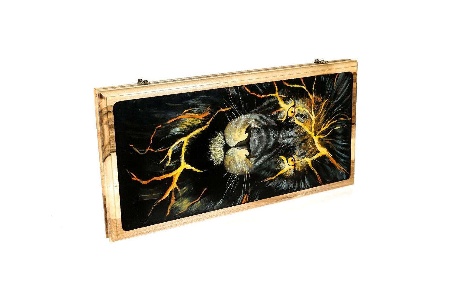Lion-epoxy backgammon, two-sided, classic 24&quot; x 12&quot; x 2&quot;