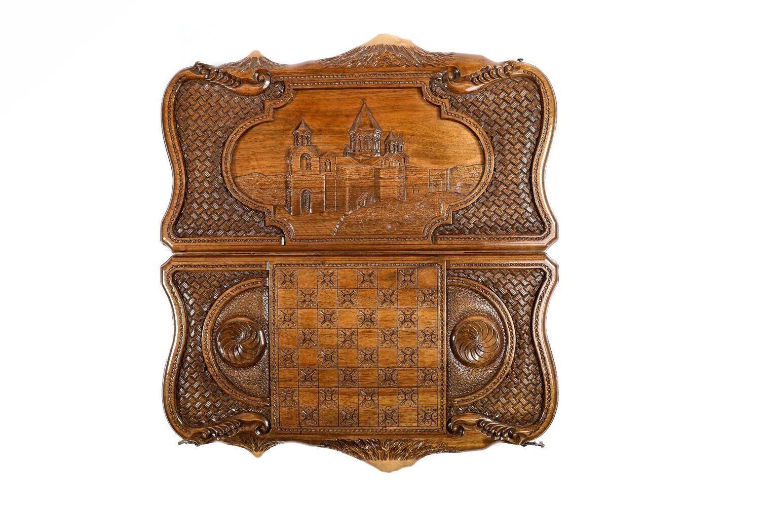 Etchmiadzin backgammon with copyrighted Mount Ararat outline 24&quot;x12&quot;x2&quot;