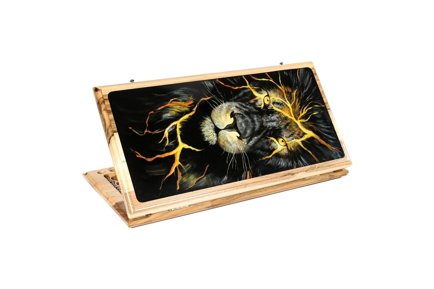 Lion-epoxy backgammon, two-sided, classic 24&quot; x 12&quot; x 2&quot;