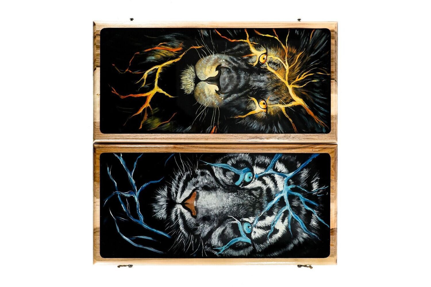 Lion-epoxy backgammon, two-sided, classic 24&quot; x 12&quot; x 2&quot;