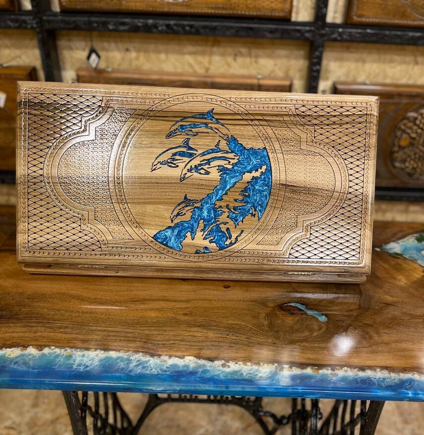 Backgammon Set Dolphins 24&quot; x 12&quot; x 2&quot;