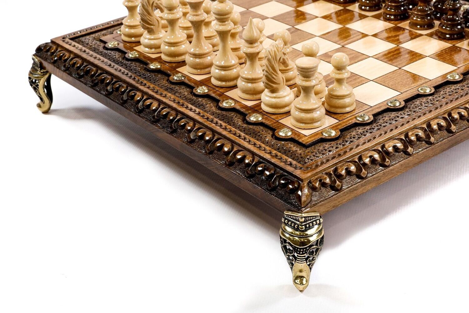 Square Chess with bronze legs 40x40cm