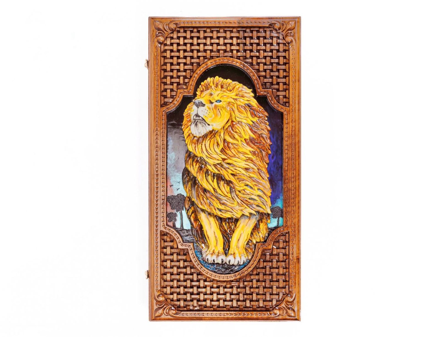 Backgammon Lion Walnut Wood and Epoxy 24&quot; x 12&quot; x 2&quot;