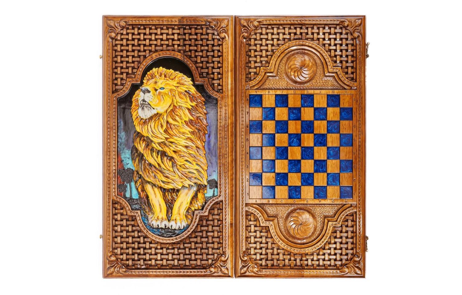 Backgammon Lion Walnut Wood and Epoxy 24&quot; x 12&quot; x 2&quot;