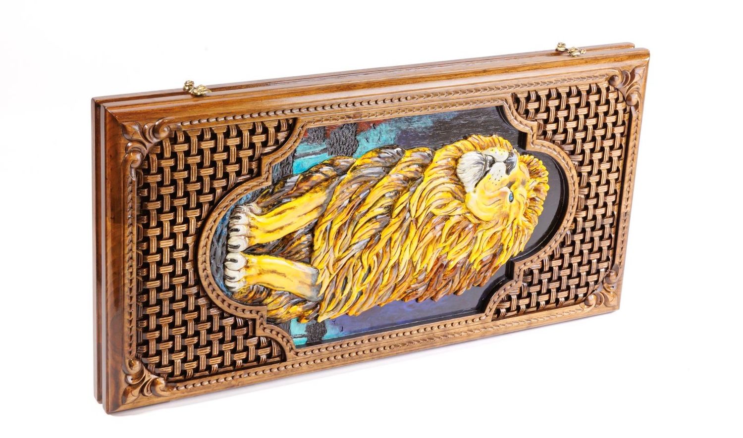 Backgammon Lion Walnut Wood and Epoxy 24&quot; x 12&quot; x 2&quot;