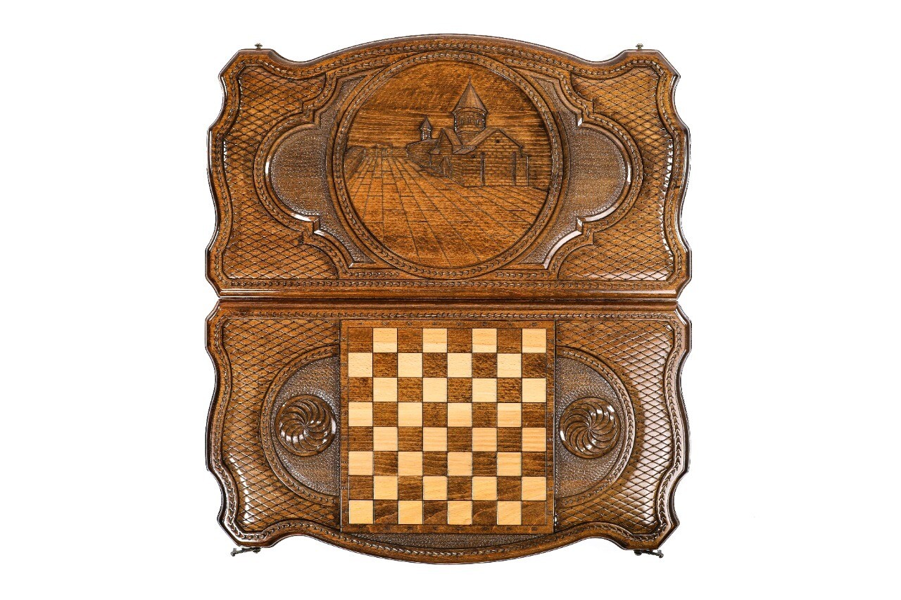 Backgammon Geghard with copyrighted contour outline 24 " 12"