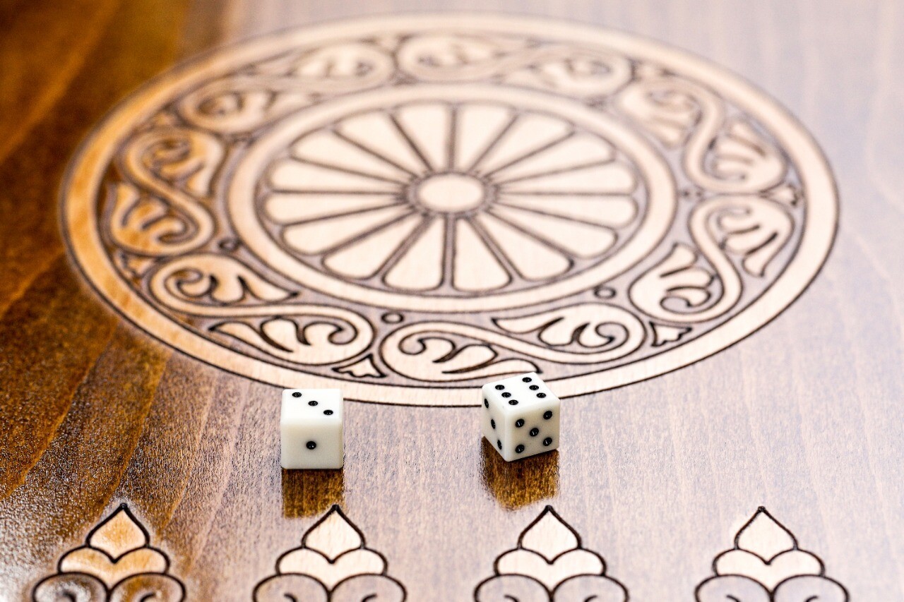 Backgammon Geghard with copyrighted contour outline 24 " 12"