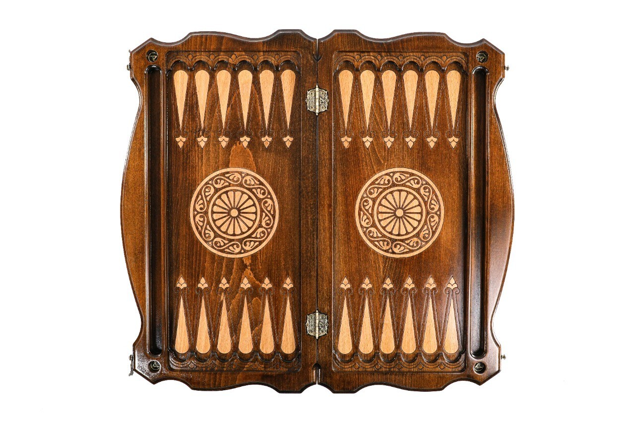 Eternity backgammon with copyrighted contour outline 24" x 12" x 2"