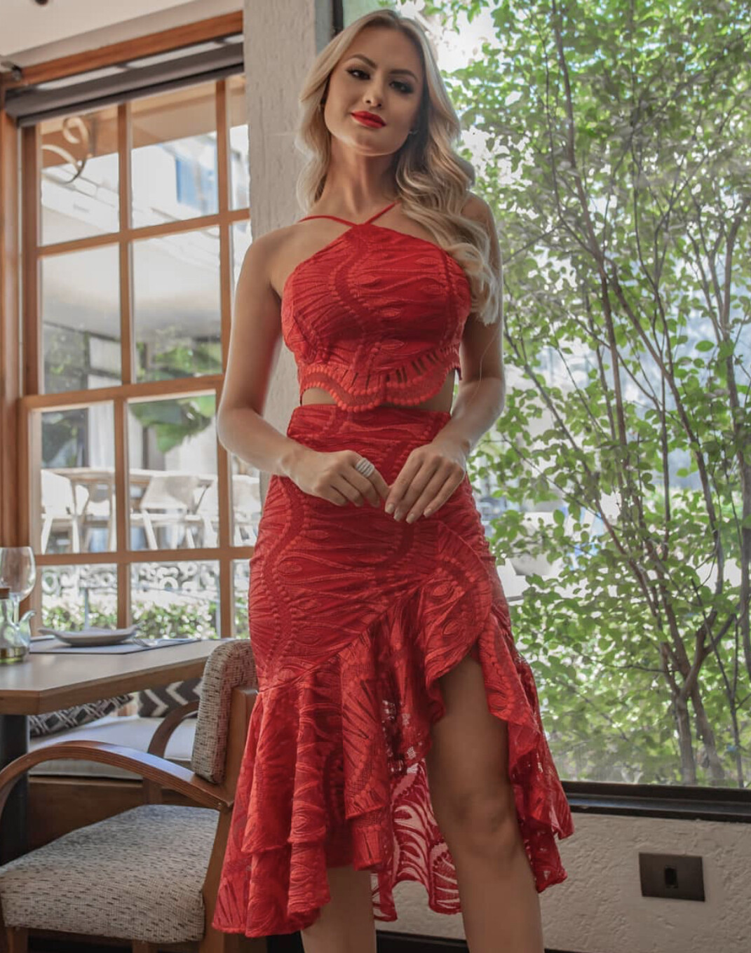 Cropped/Slit Ruffle Midi Slit Set