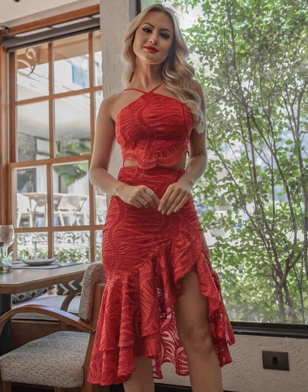 Cropped/Slit Ruffle Midi Slit Set