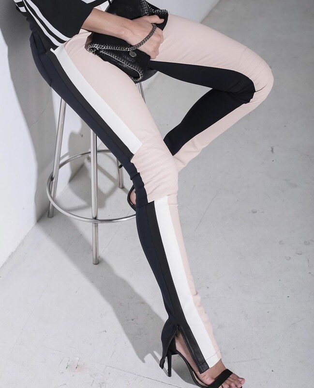 Vertical Stripe Flare Leather Pants