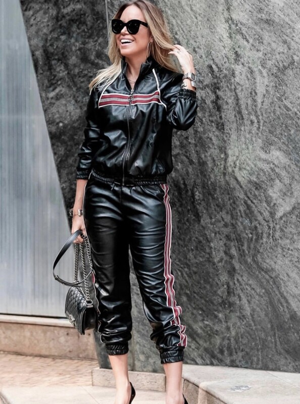 Side Stripe Leather Jogger Pants