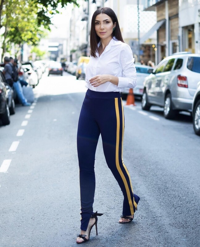 Navy Blue Side Stripe Skinny Pants