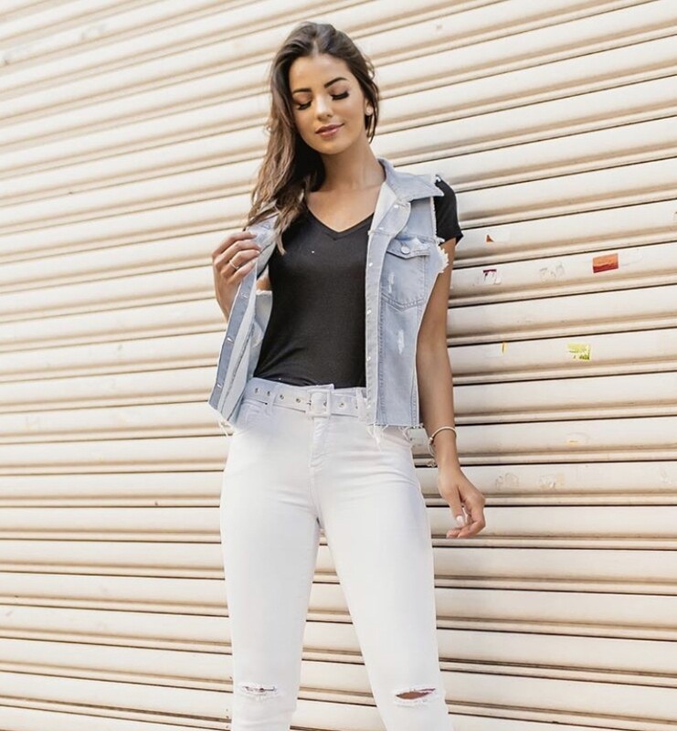 Jeans Skinny Destroyed Belt
