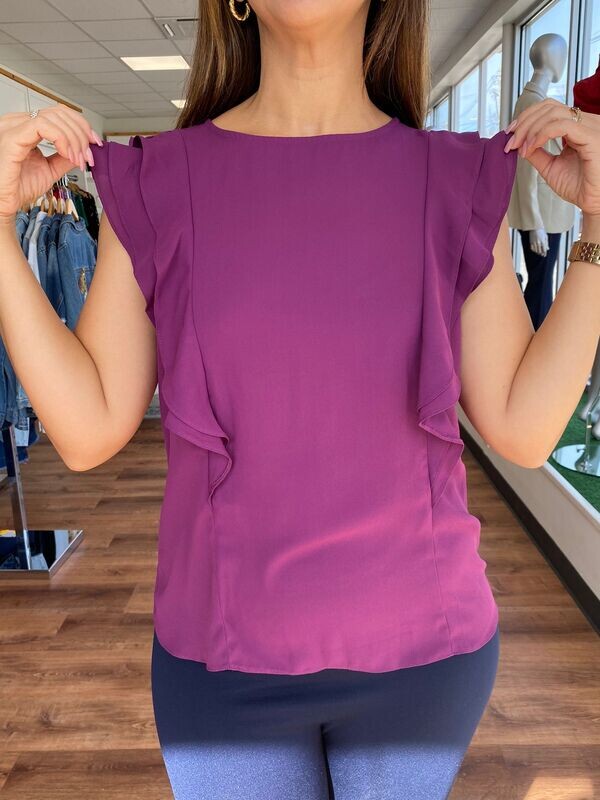 Crepe Ruffle Shoulder Blouse