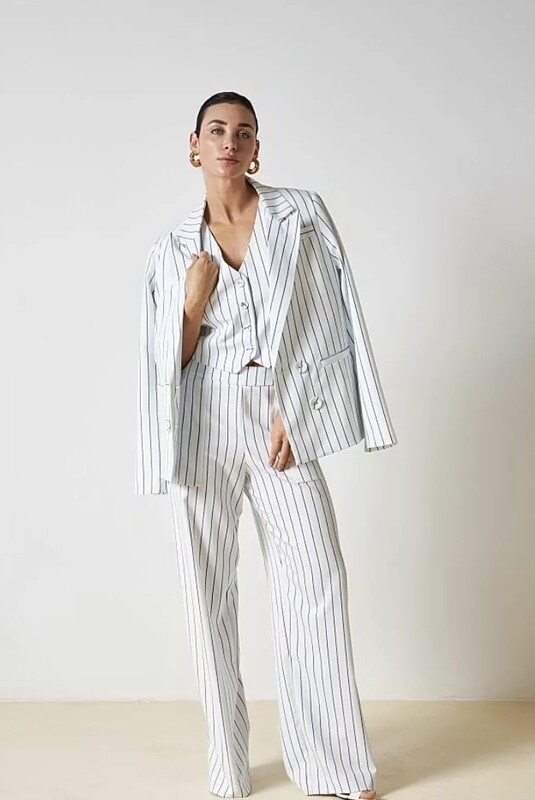 Pants Lined Button Pinstripe Tailor