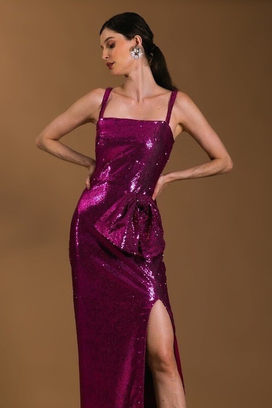 Maxi Dress Midi Strap Side Slit Sequin