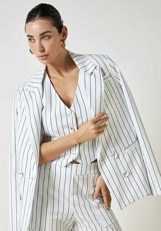 Vest Button Lined Pinstripe Tailoring
