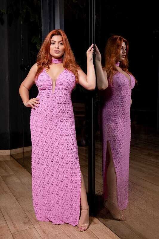 Maxi Dress Deep Neck Tulle Loose Collar
