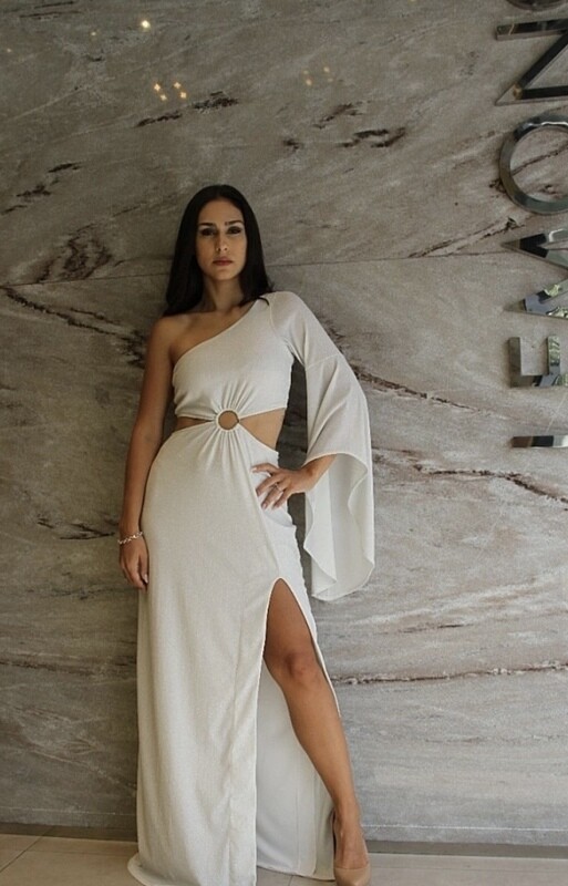Maxi Dress Lurex Cutout One Shoulder