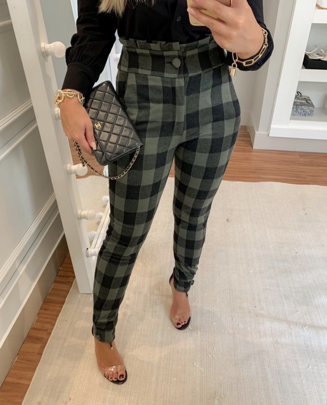 Checkered Pleated Cos Mesh Pants