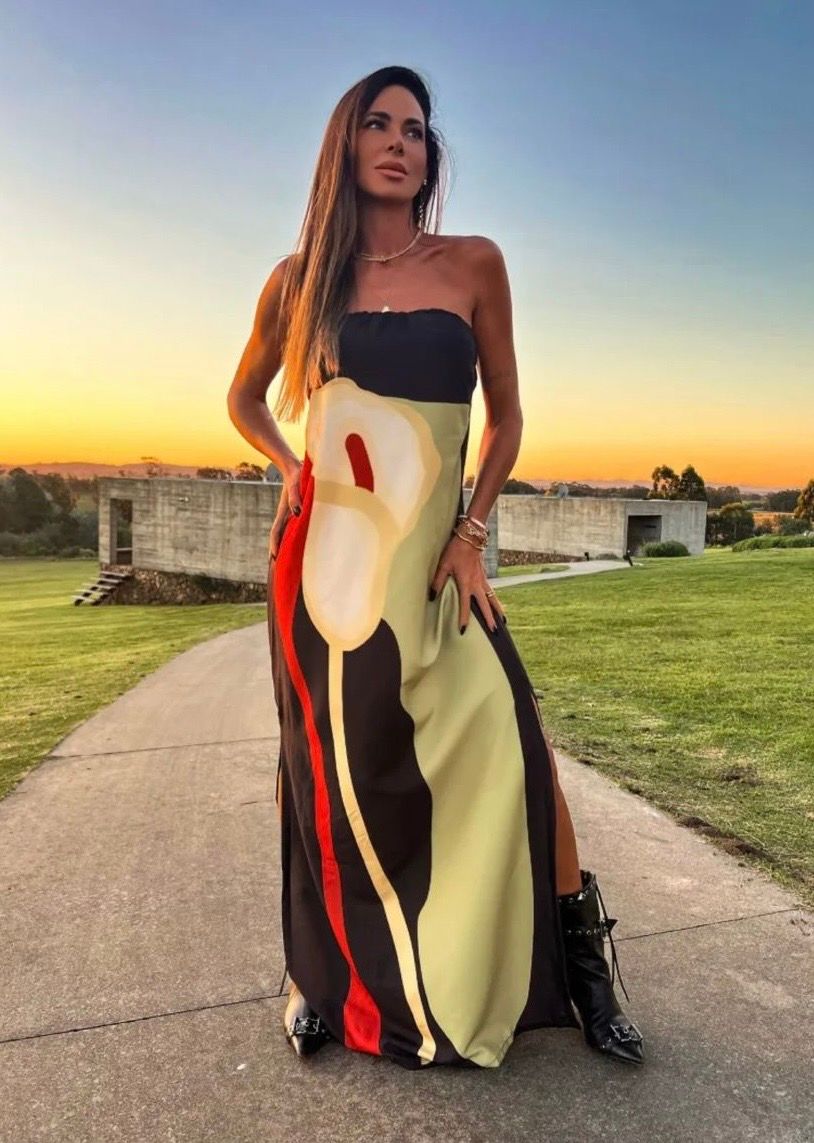 Strapless Tie Back Maxi Dress