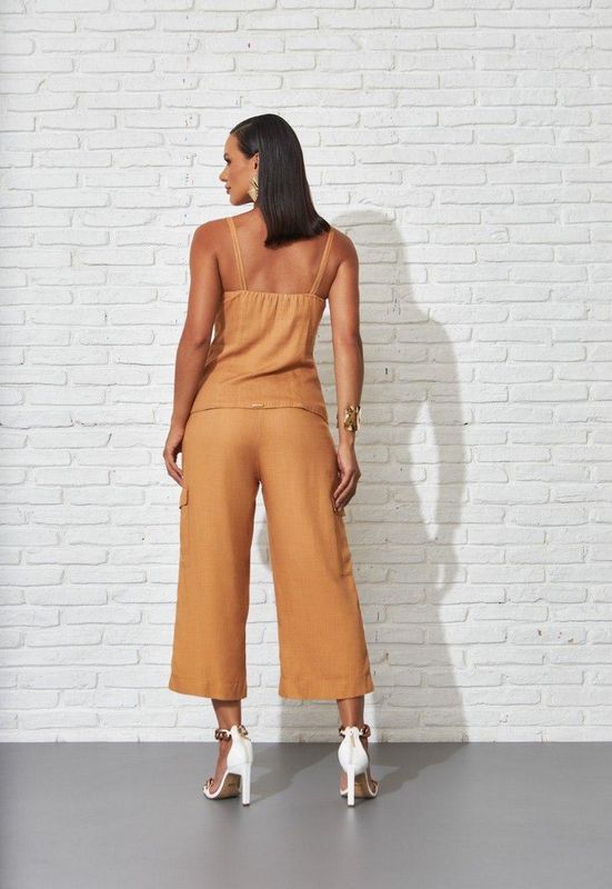 Pantacourt Pants/Smock Linen Set with Front Buttons