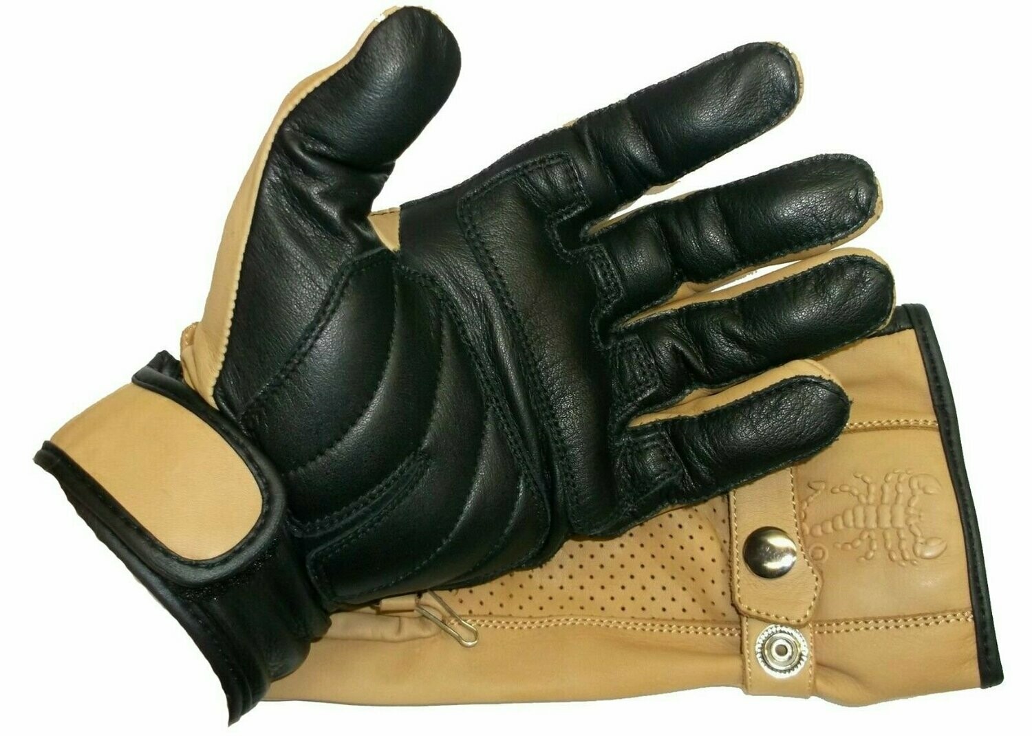 Skorpion Retro Leder Motorradhandschuhe Harley Bobber Oldtimer schwarz/hellbraun