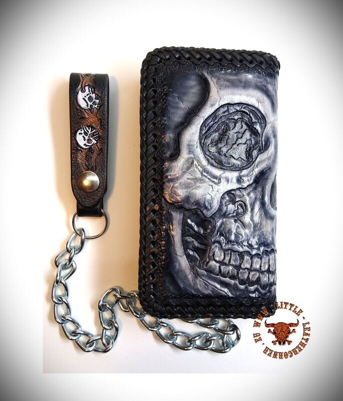 Biker Wallet Skull Schädel 3-D handgemacht punziert Geldbörse starke Kette Biker Wallet Skull Schädel 3-D handgemacht punziert Geldbörse starke Kette