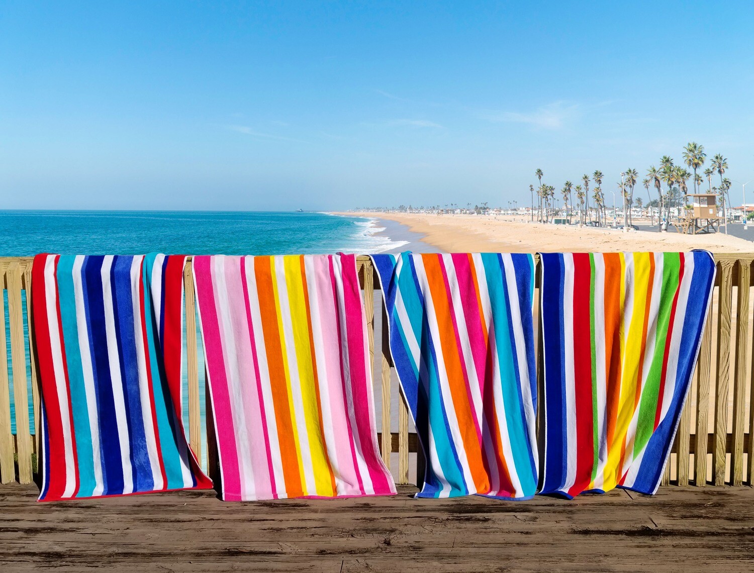 32x63 Terry Beach Towels Cotton Velour Maya Island Joy-Exclusive Multicolor, Cabana Stripe Beach & Pool Towel 14 lbs per doz, 100% Cotton.