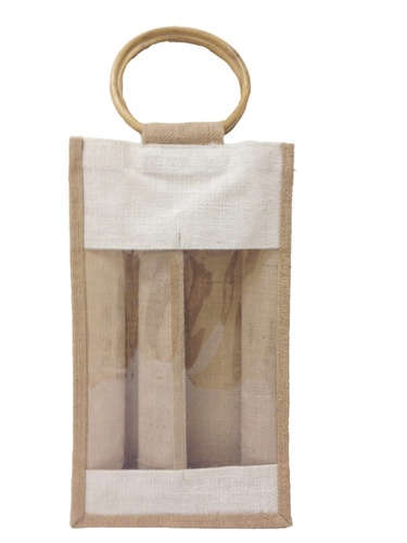 Two Wine Bottle Jute Bag with Plastic Windows. (Price for 50 pcs)