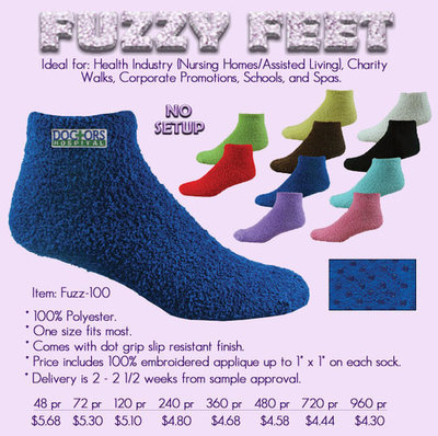 Embroidered fuzzy feet slipper socks (48 pr Min.)