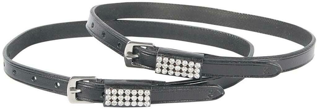 Spur strap leather with glitter, Farbe: Schwarz, Länge: 47 cm, Glitzersteine: Cobald