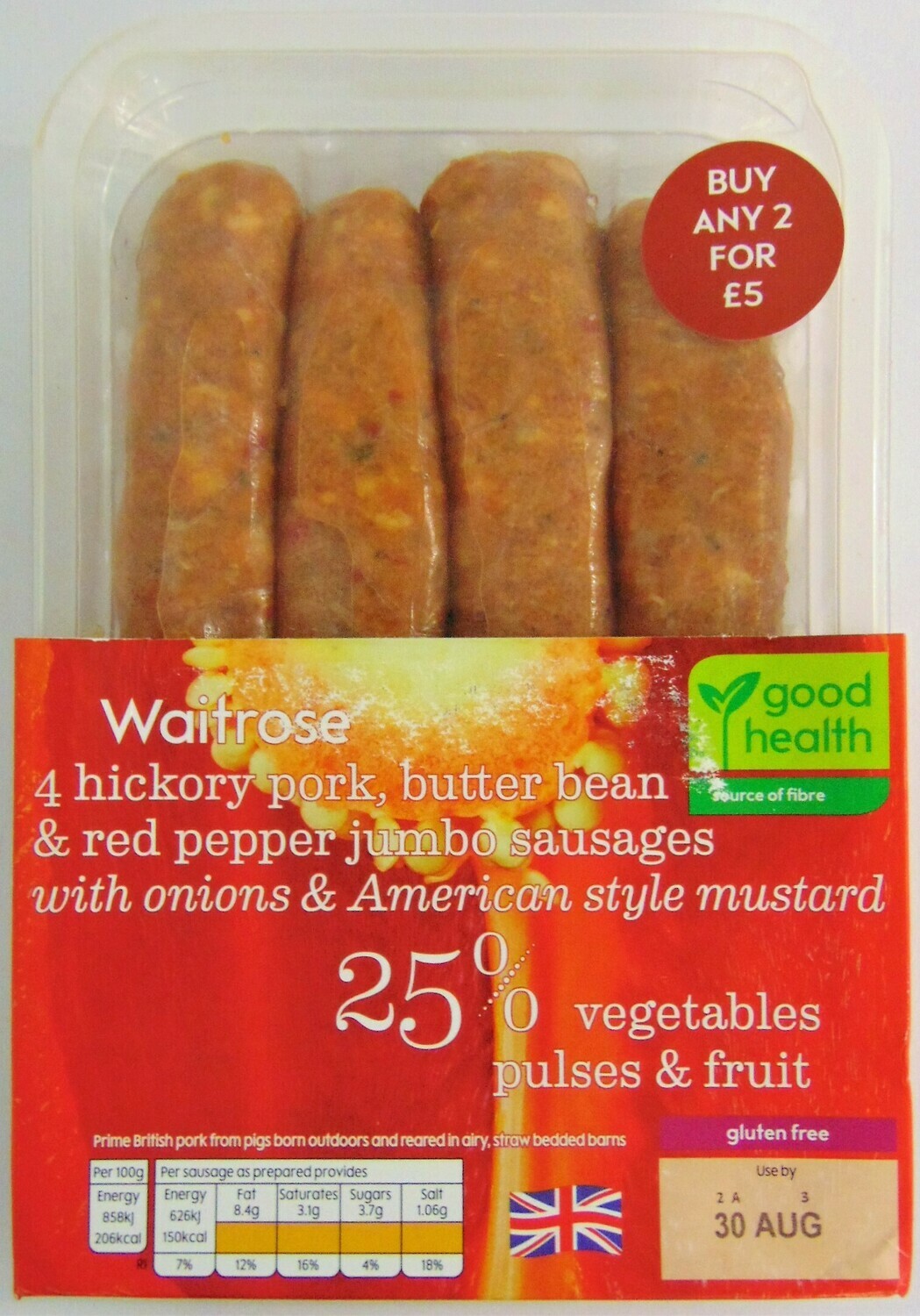 Waitrose Hickory Pork, Butter Bean Jumbo Sausages