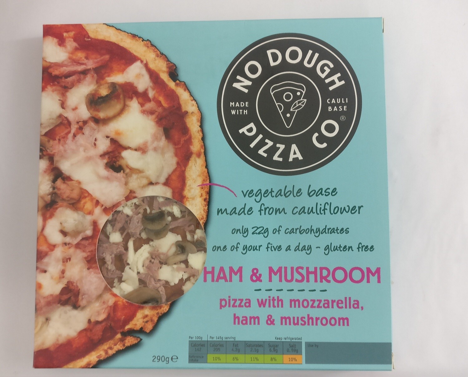 &#39;No Dough Pizza Co&#39; Ham and Mushroom Cauliflower Pizza