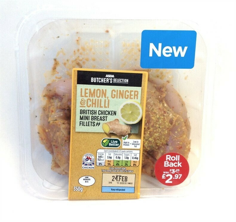 ASDA Butcher&#39;s Selection Lemon, Ginger &amp; Chilli British Chicken Mini Breast Fillets
