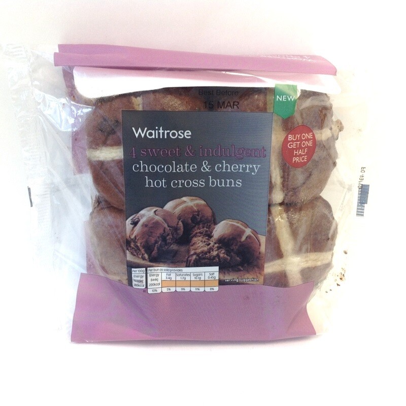 Waitrose Chocolate & Cherry Hot Cross Buns Waitrose Chocolate & Cherry Hot Cross Buns