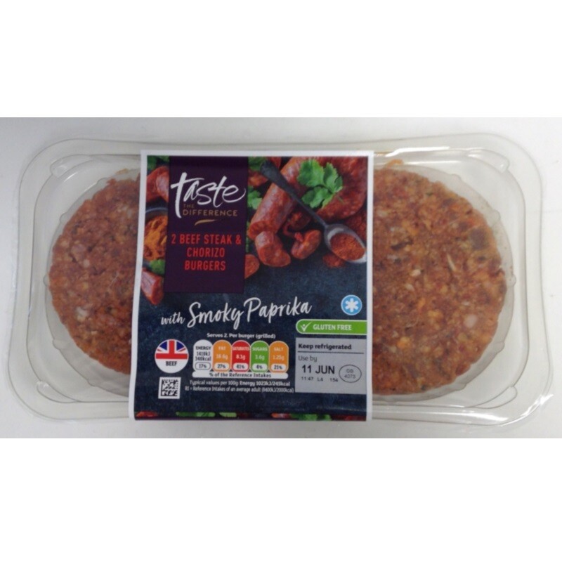 Sainsbury&#39;s Taste The Difference 2 Beef Steak &amp; Chorizo Burgers with Smoky Paprika